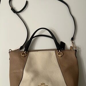 Elegant Tan and Cream Leather Coach Handbag and Wallet
